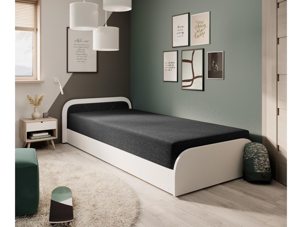 Lit 1 place avec coffre de rangement Dormeva – Confort et Praticité-Couleur Blanc/Noir-Modèle Coté droit SXRT04508