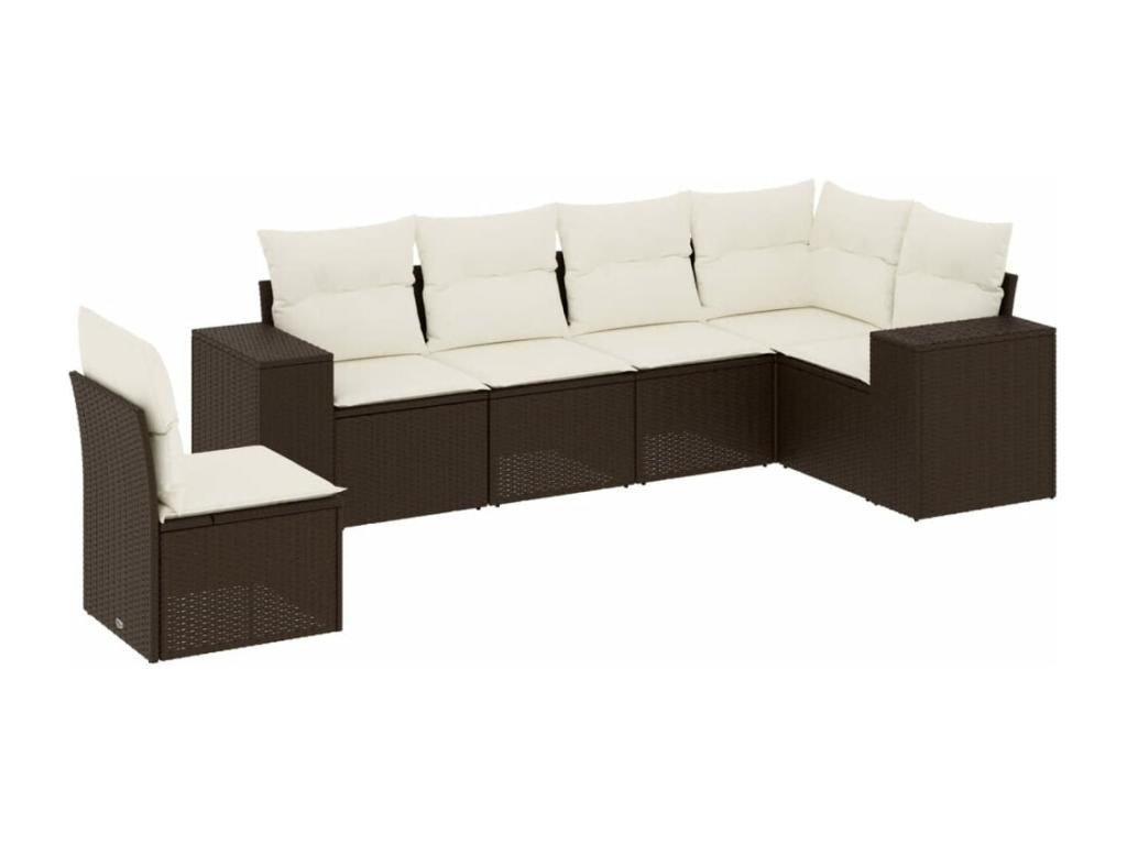Salon de jardin avec coussins 6 pièces marron résine tressée JDWX18447