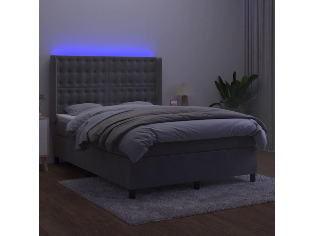 Sommier tapissier matelas et LED Gris clair 140x190 cm Velours DPKW34158