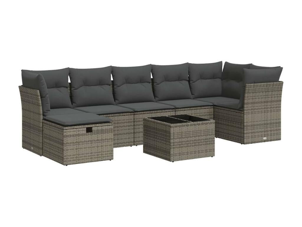 Salon de jardin 8 pièces avec coussins gris résine tressée DRNA30008