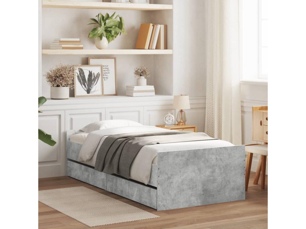 Cadre de lit sans matelas gris béton 75x190 cm SYWD23676