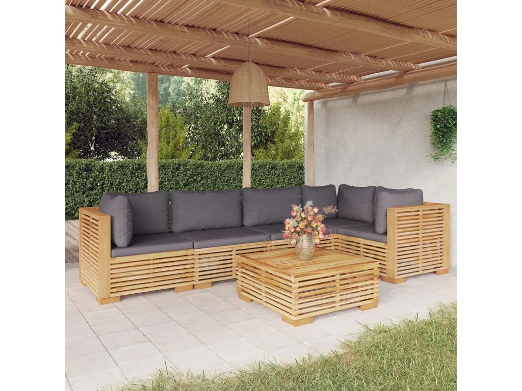 Salon de jardin 6 pcs avec coussins Bois de teck solide OLNK37766