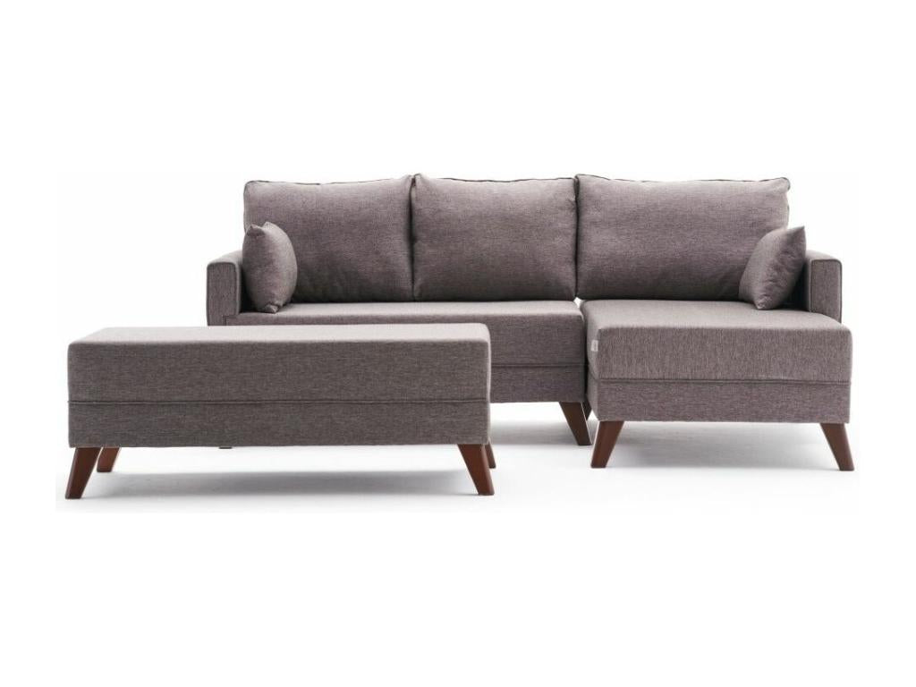 Petit canapé convertible d'angle droit avec pouf tissu marron clair Dormeva 205cm LVRQ30467