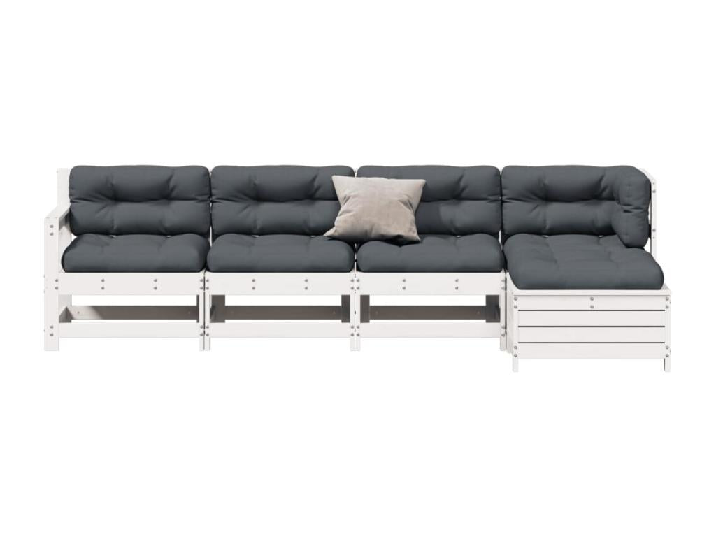 Salon de jardin 5 pcs avec coussins blanc bois massif de pin RTFM73452