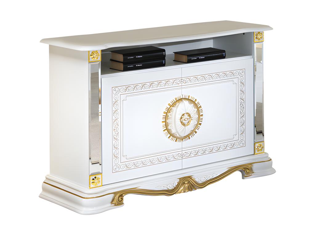 Meuble TV 2 portes 1 niche Blanc/ Or - Zensova - L 106 xl 48 x H 78 cm CBAY63006