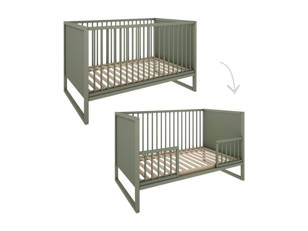 Chambre complète lit évolutif 70x140 commode 3 portes et armoire 2 portes Zensova Vert Eucalyptus et Beige HFON36790