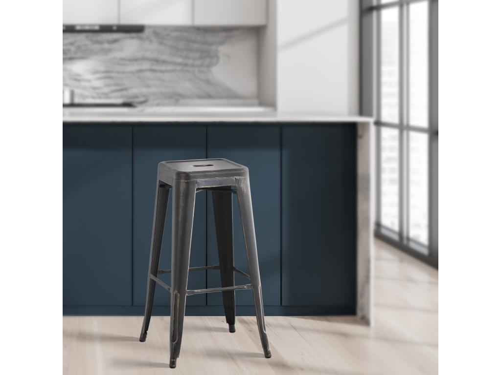 Lot de 2 Tabouret de bar - Métal / Blanc - Noir-Or - Dormeva OOOG57905