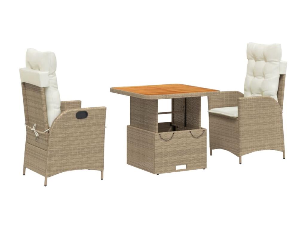 Ensemble à manger de jardin et coussins 3 pièces Beige poly rotin ULFB41827