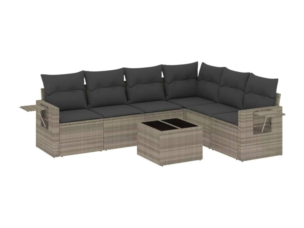 Salon de jardin avec coussins 7 pièces gris clair résine tressée WWTZ09467