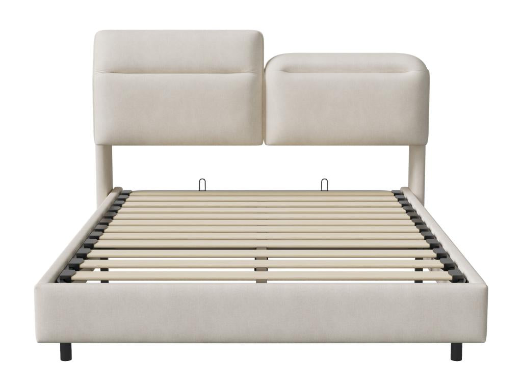 Lit coffre 160x200cm en Zensova velous - avec tête de lit pliante et Zensova à Zensova - Beige GMWX01527