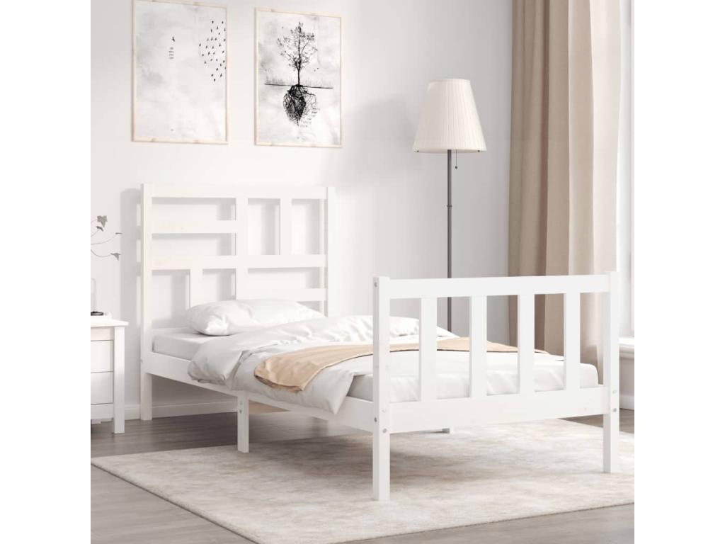Cadre de lit avec tête de lit blanc 90x200 cm bois massif IGIO08308