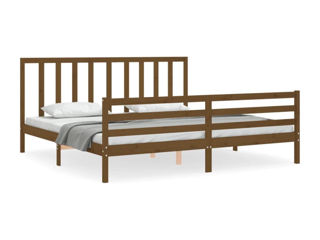 Cadre de lit avec tête de lit marron miel 200x200 bois massif PWFQ99742