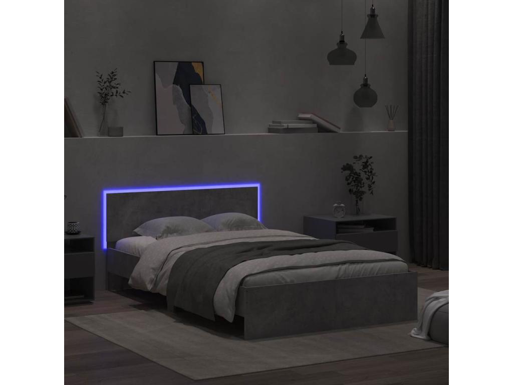 Cadre de lit avec tête de lit et LED gris béton 140x200 cm NEPA56820