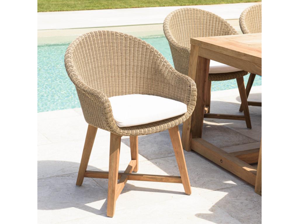 Zensova - Lot de 2 fauteuils jardin rotin synthétique et coussin pieds croisés BBSG96344