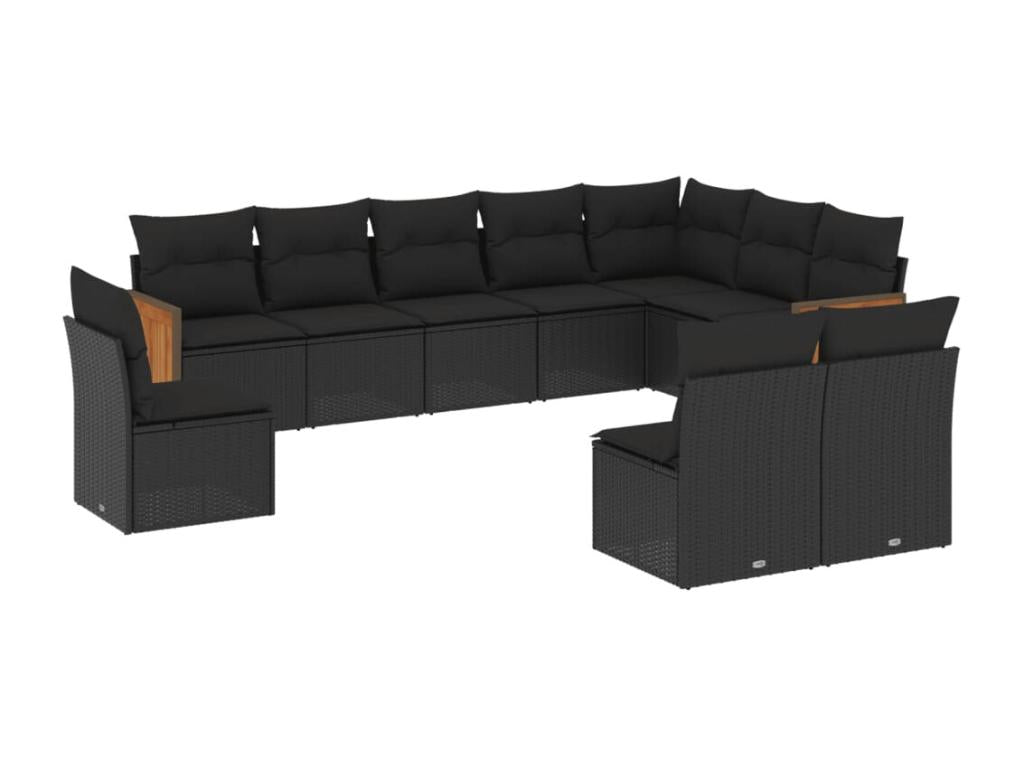 Salon de jardin 10 pcs avec coussins noir résine tressée EWJQ23014