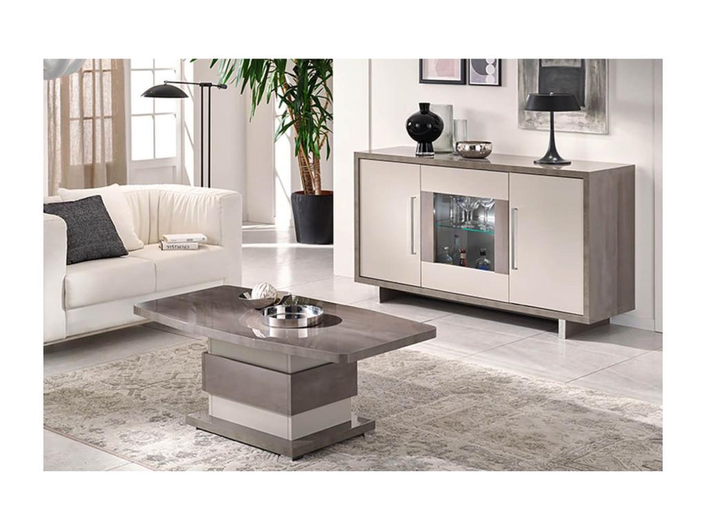 Zensova - Ensemble Table Basse Buffet 3 Portes Led Gris Métallisé et Mat JIEG25108