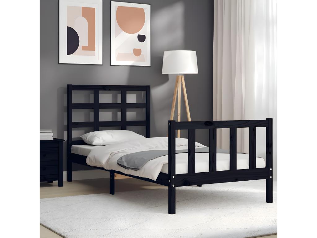 Cadre de lit sans matelas noir 100x200 cm bois massif de pin SHJD20456