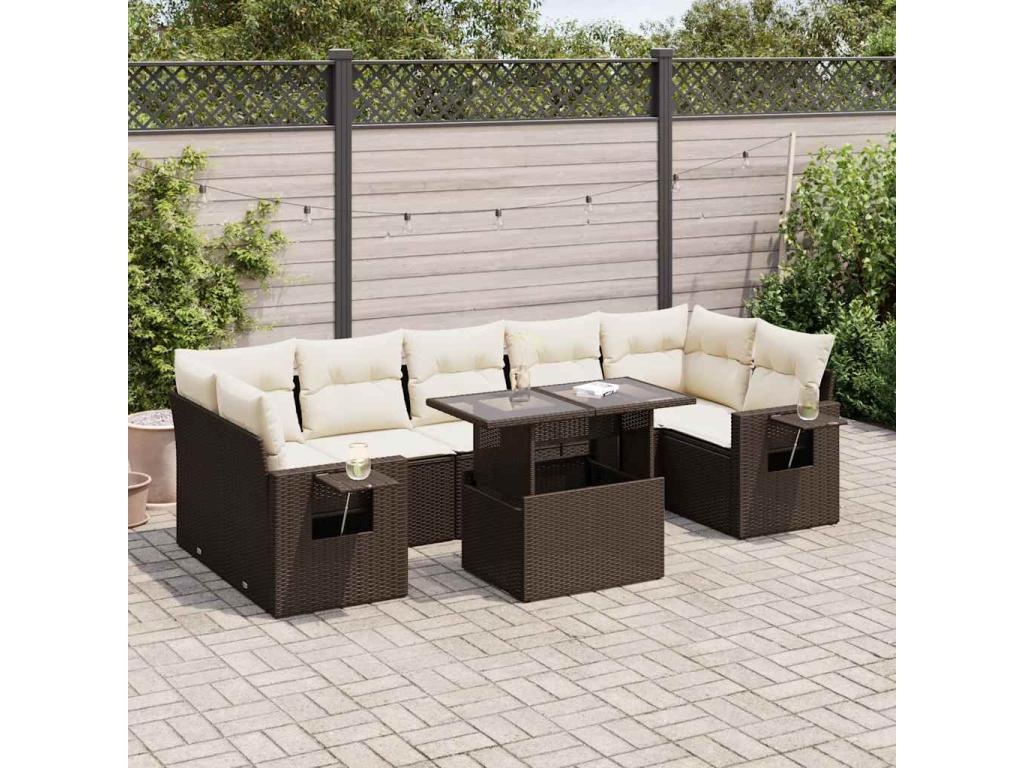 Salon de jardin 8 pcs avec coussins marron résine tressée UGKS17914