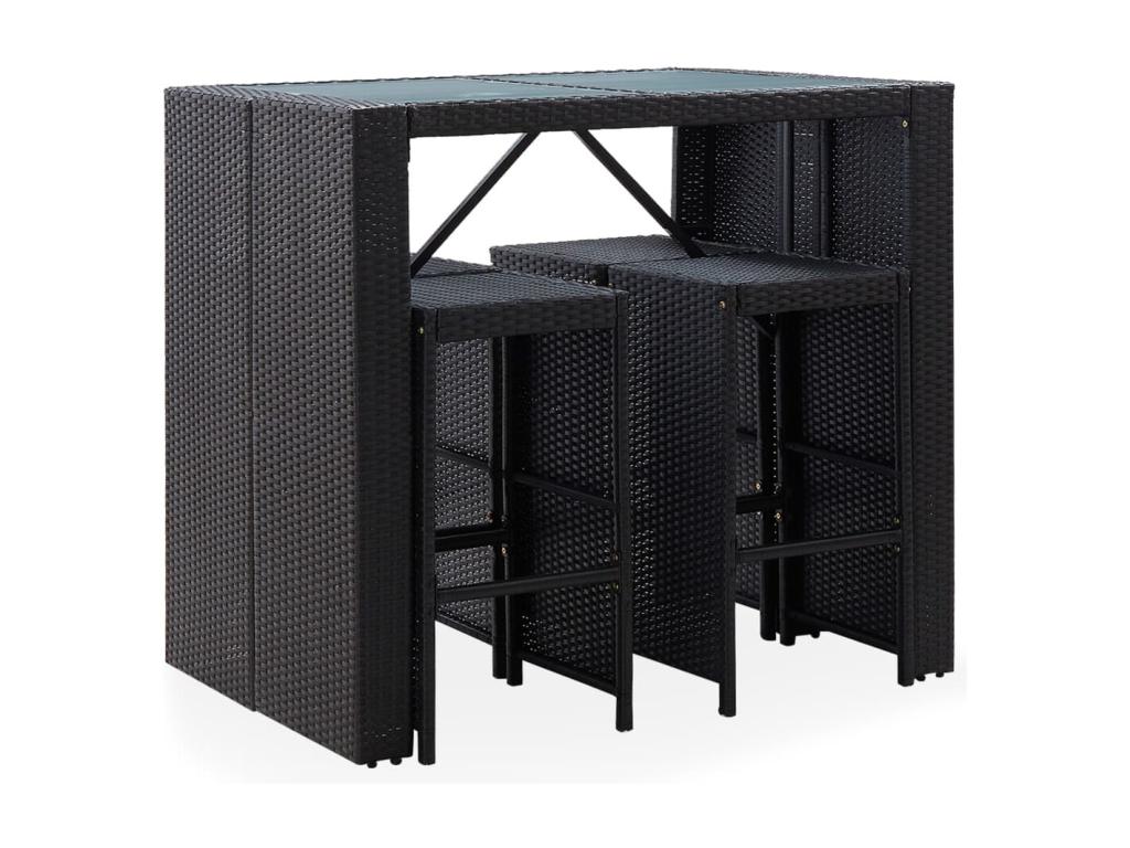 Mobilier de bar d'extérieur 5 pièces Résine tressée et verre Noir POJY45312