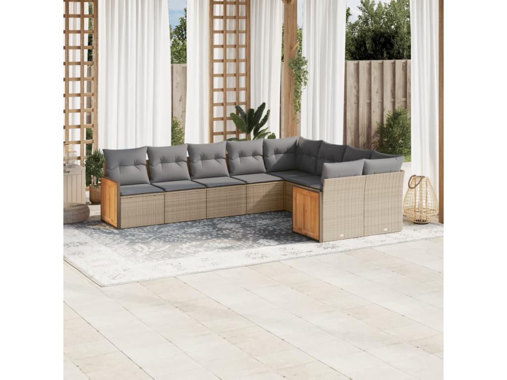 Salon de jardin avec coussins 9 pièces beige résine tressée KKTN51082