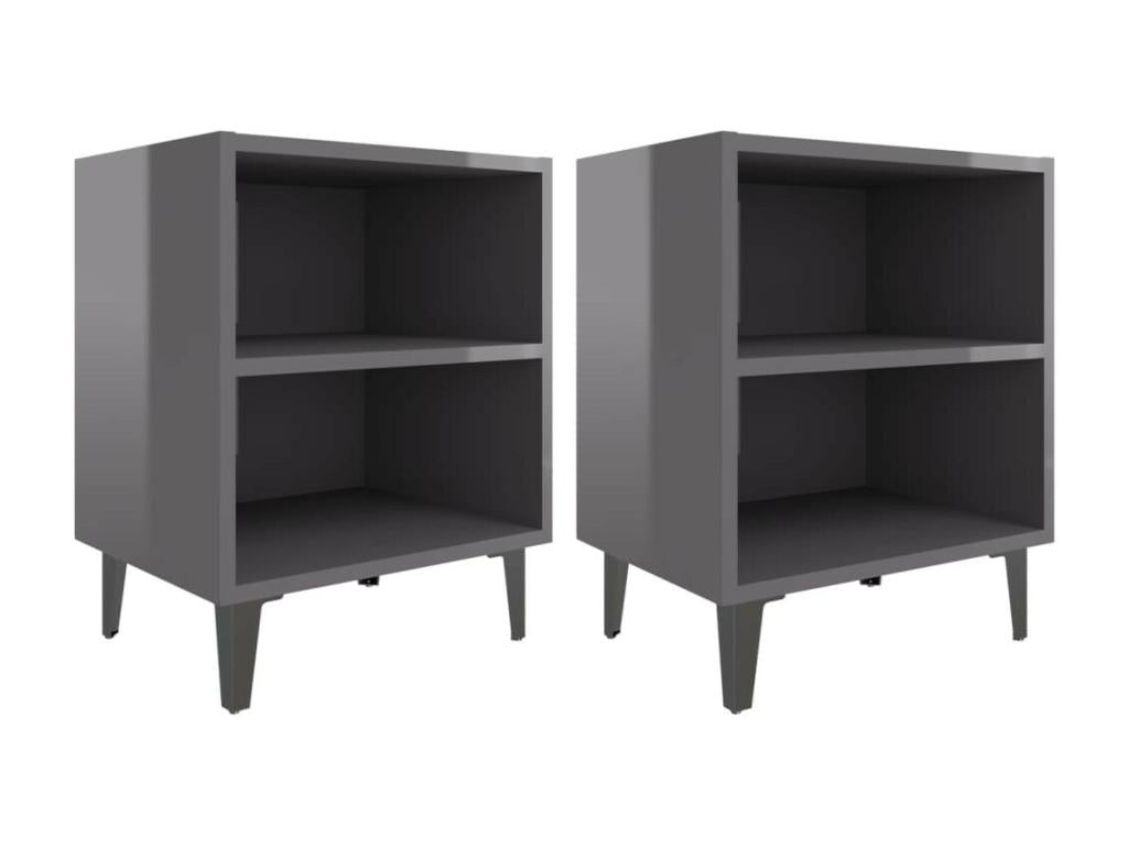 Tables de chevet pieds en métal 2 pcs Gris brillant 40x30x50 TTMG94046