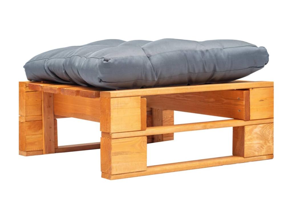 Repose-pied palette de jardin et coussin gris marron miel bois LAWQ24065