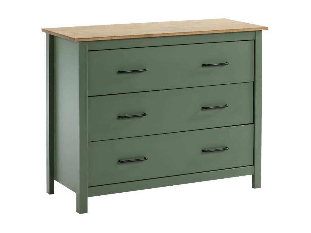Dormeva - Commode 3 Tiroirs Bois Ciré coloris Vert QLSC45702