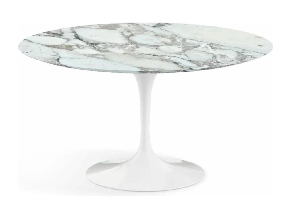Table tulipe ronde en marbre-Plateau Marbre Dormeva-Diamètre 120 cm-Piètement Blanc brillant MFZI96614