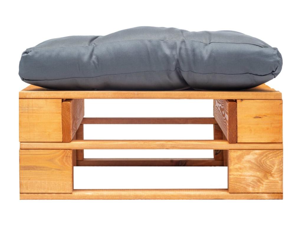Repose-pied palette de jardin et coussin gris marron miel bois LAWQ24065