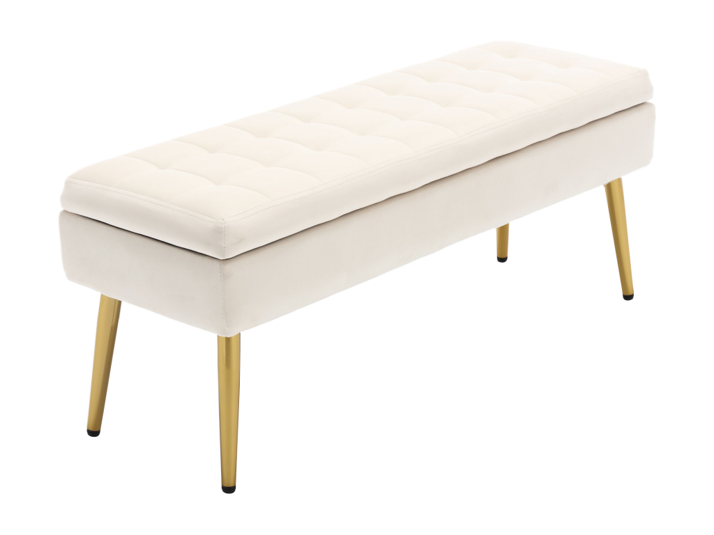 Banc de rangement 111x35x44.5cm pieds en métal doré pour salon à l'entrée à la chambre à coucher en velours beige VFZU56210