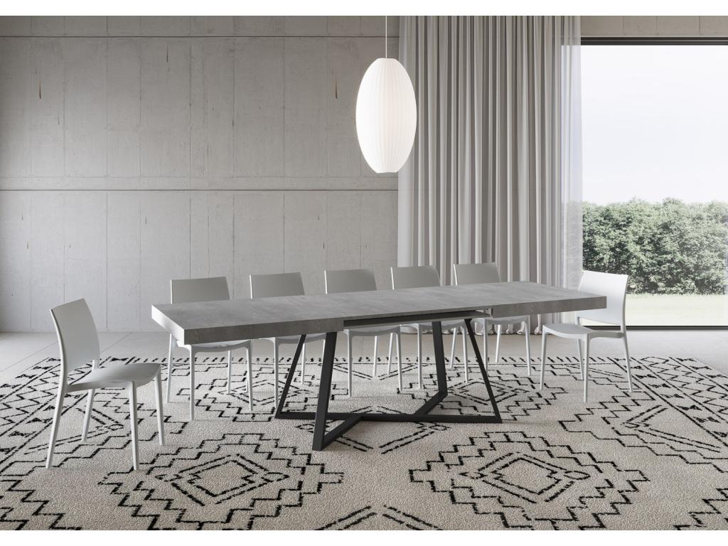 Table extensible 90x200/304 cm Dormeva gris béton pieds anthracite LARZ43061
