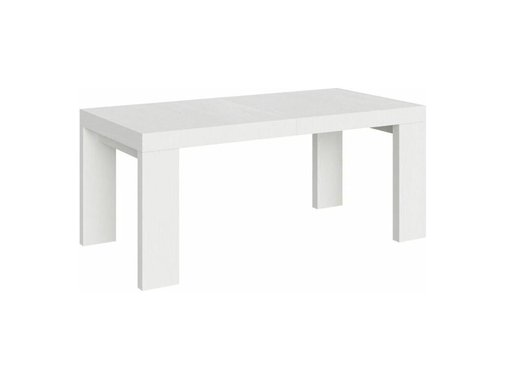Table à manger extensible en bois Dormeva-Couleur Blanc-Pied et support sur Dormeva-5 rallonges fines-Largeur extensible 180 à 440cm TVFX46708