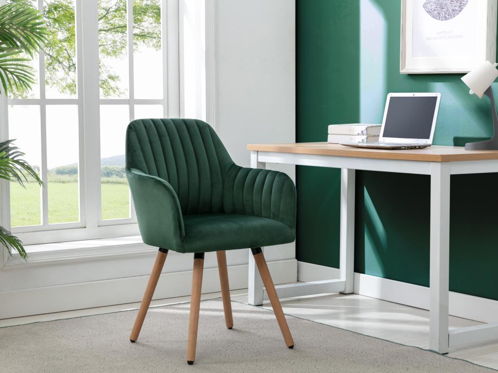 Chaise avec accoudoirs en velours et métal effet bois - Vert foncé - Zensova RHKR72732