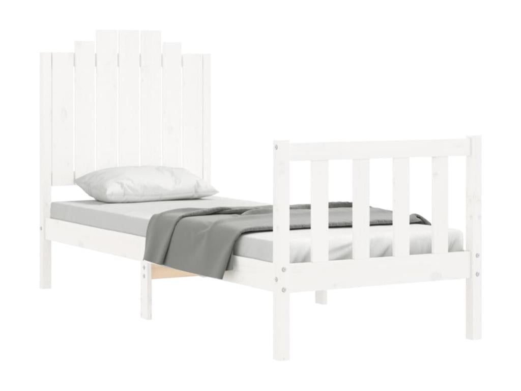 Cadre de lit avec tête de lit blanc petit simple bois massif QZMU38981