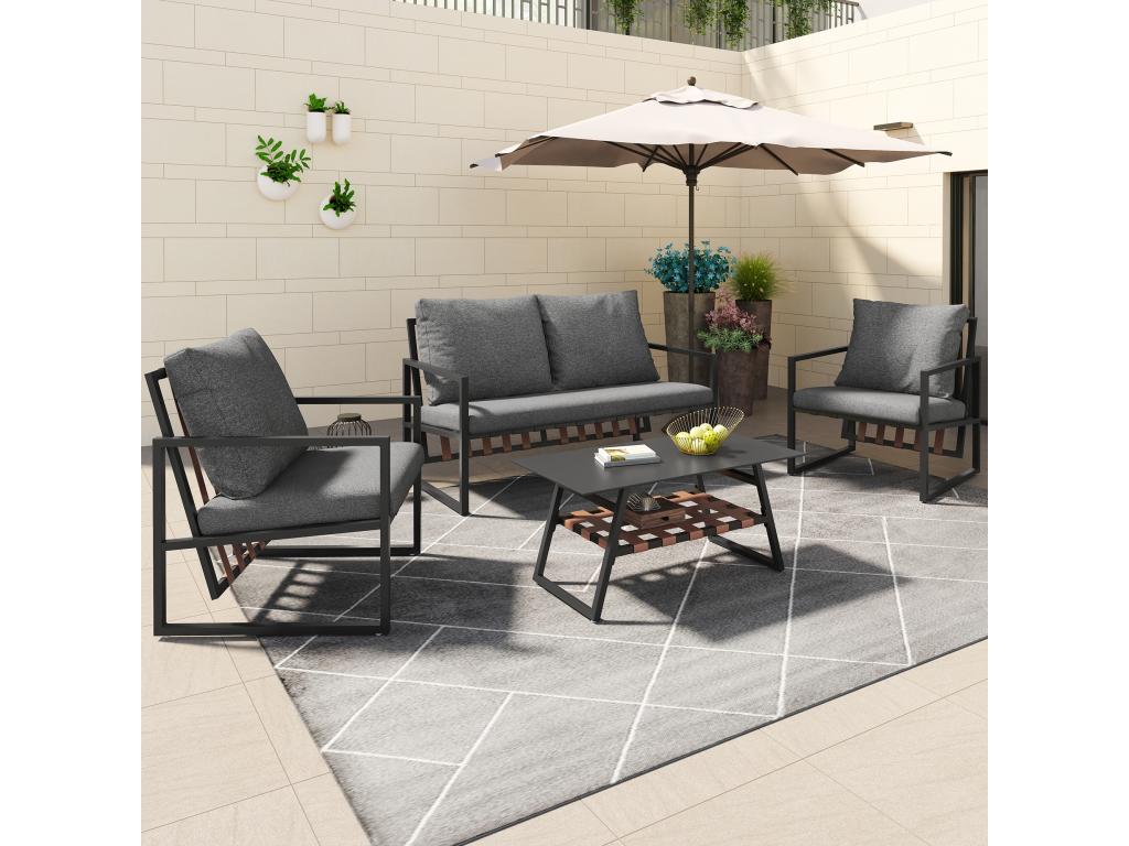 Salon de jardin salon de jardin pour 4 personnes avec canapé table basse et coussins housse amovible en Zensova GIAU15352