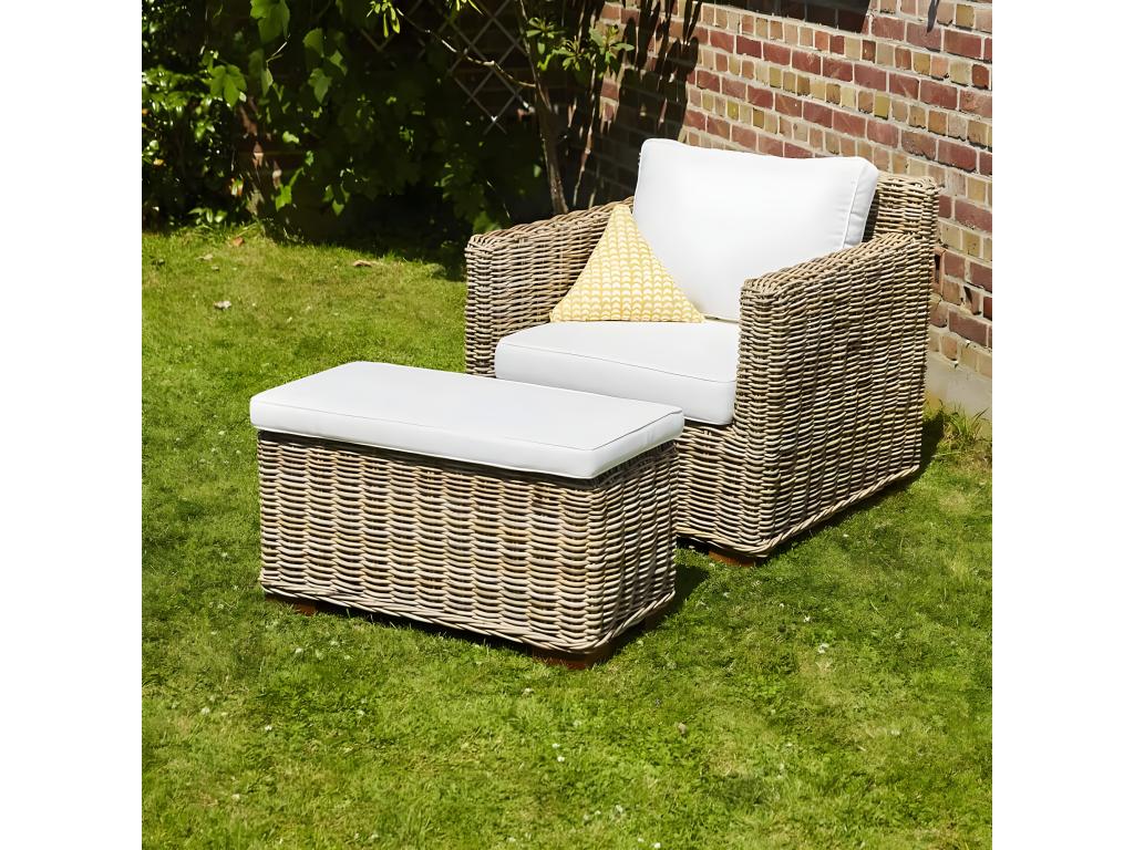 Fauteuil de jardin en Dormeva naturel avec pouf TTMQ16649