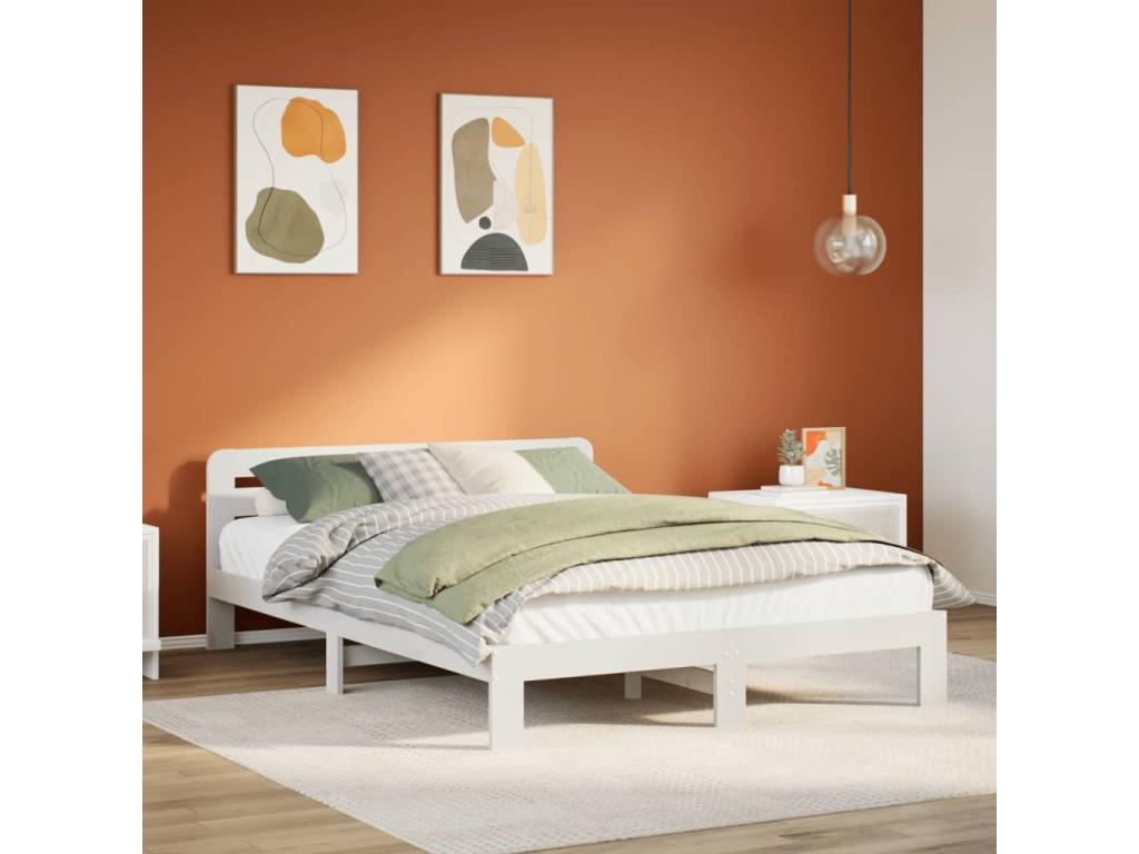 Cadre de lit sans matelas blanc 140x190 cm bois de pin massif PXRB99667