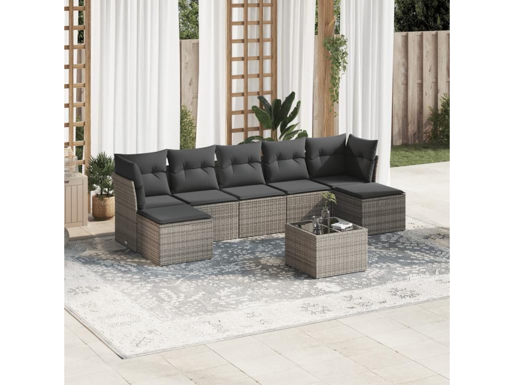 Salon de jardin 8 pièces avec coussins gris résine tressée WCVT66465