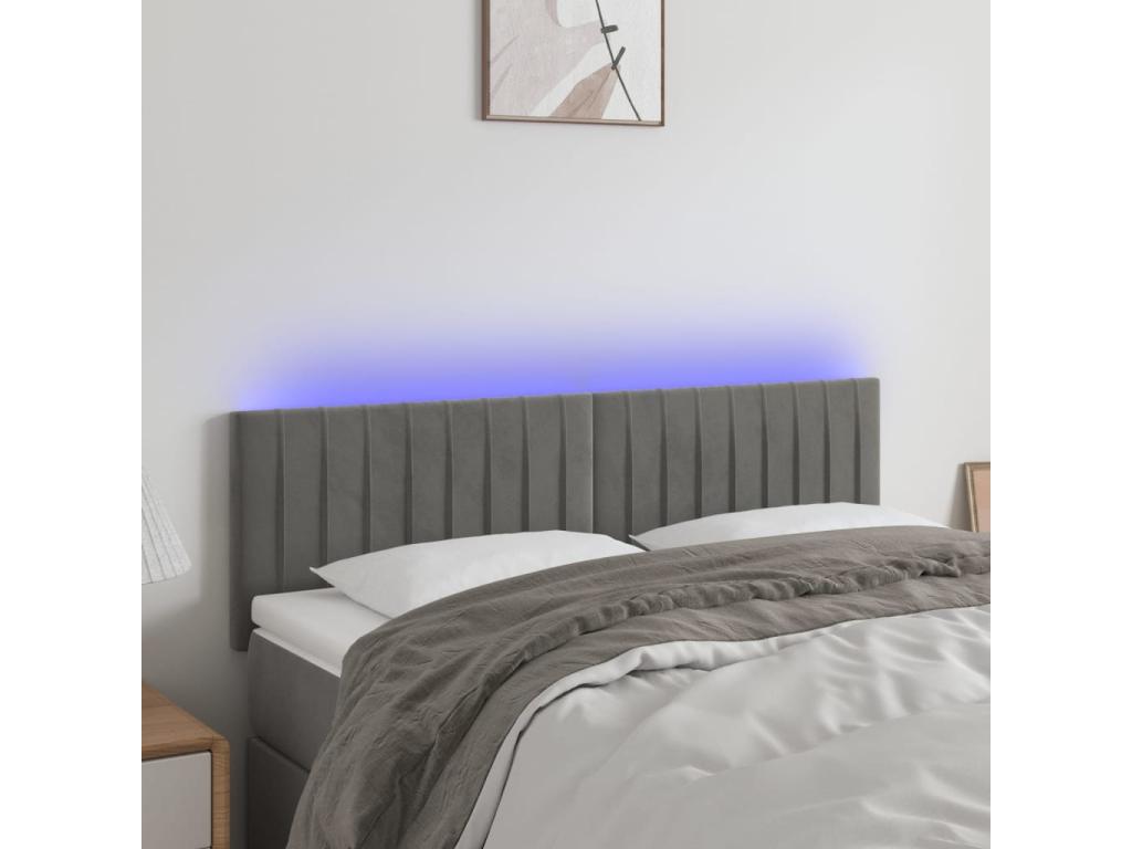 Tête de lit à LED Gris clair 144x5x78-88 Velours EDQU05467