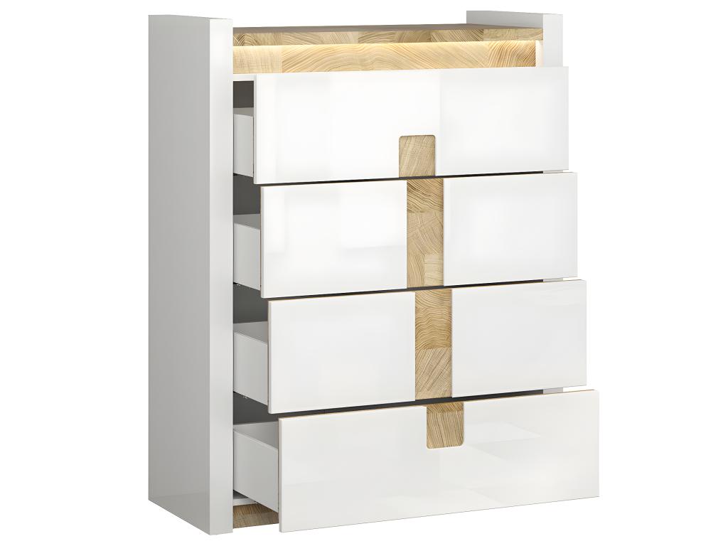 Commode 4 tiroirs avec LED Dormeva Blanc laqué et Bois CIKK94105