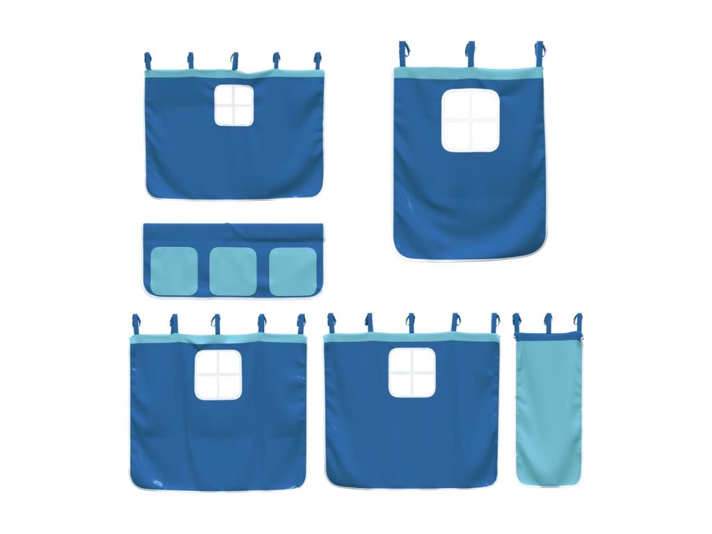 Lit mezzanine enfants et rideaux bleu 90x190cm bois pin massif EYPY39887