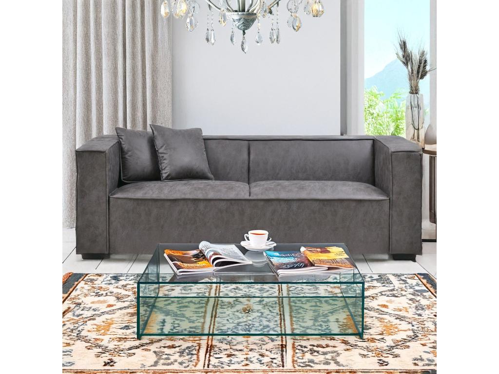 Canapé droit 3 places Macao Tissu effet peau Vintage Gris RENK34404