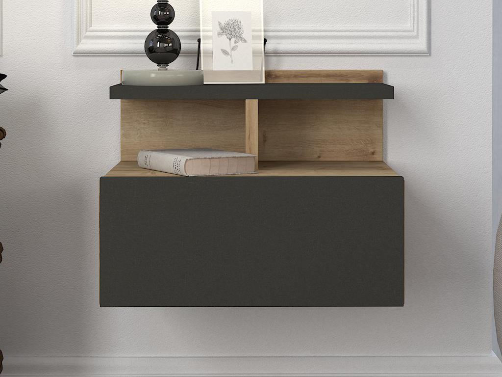 Table de chevet suspendue - 1 tiroir - Coloris Naturel et anthracite - Dormeva DLZH90710