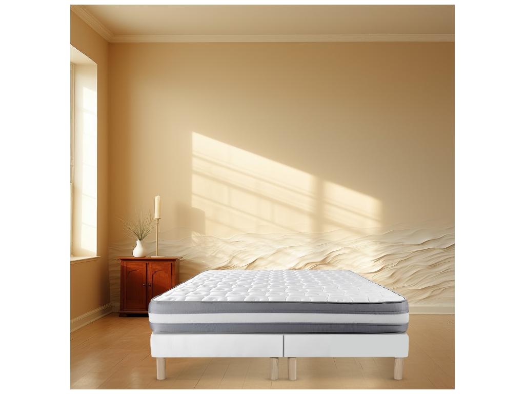 Sommier Tapissier blanc 90x200x2 180x200 - Sommier avec pieds offerts - Fabrication Française Artisanale - hauteur avec pieds 27cm DRNZ21076