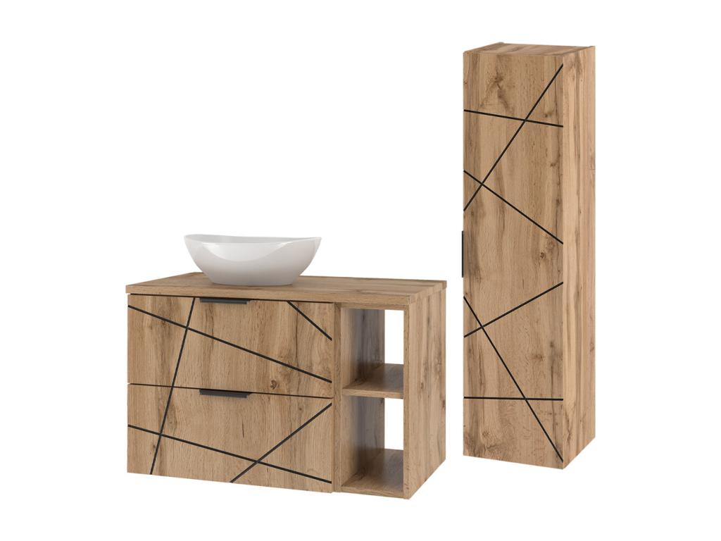 Ensemble meuble simple vasque 80cm 2 niches et colonne Zensova Bois GMHC94676
