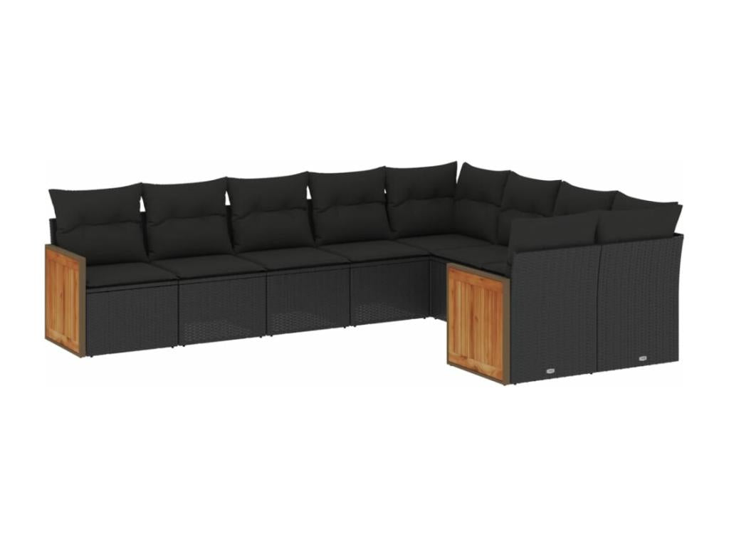 Salon de jardin 9 pcs avec coussins noir résine tressée EMQW98259