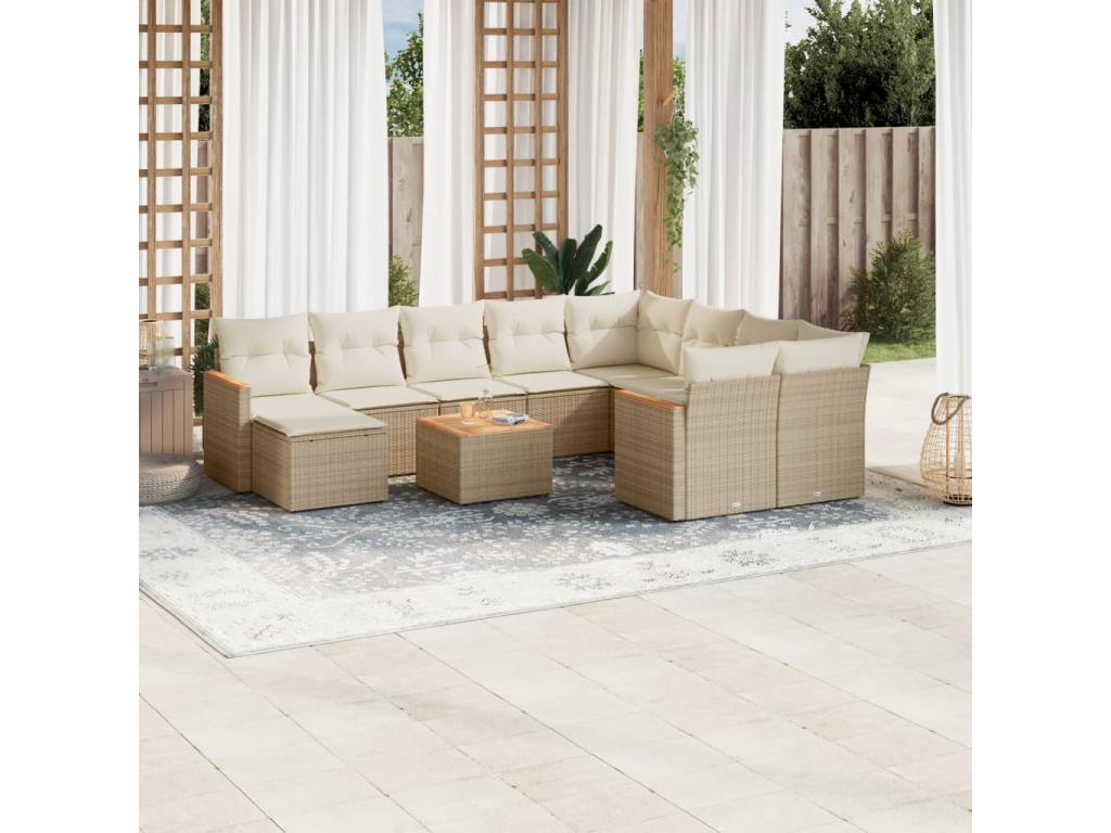 Salon de jardin 11 pcs avec coussins beige résine tressée MNKN85978