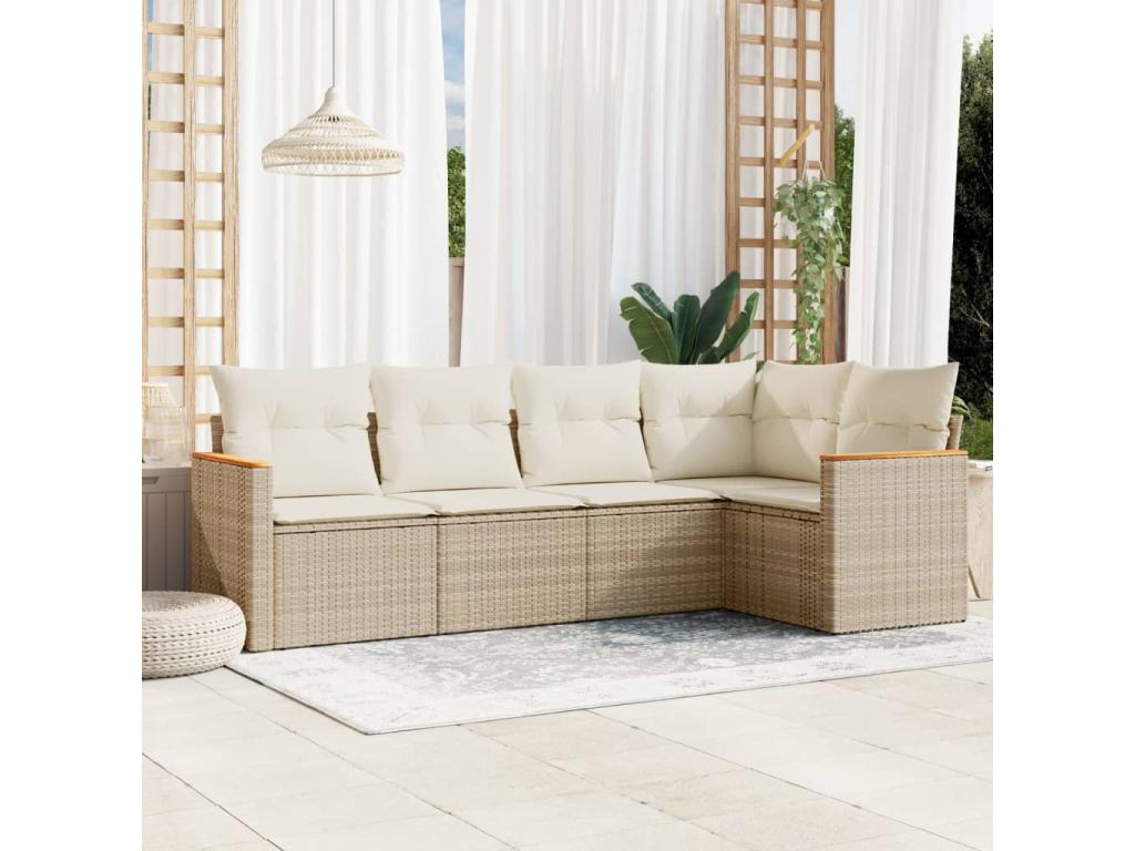 Salon de jardin avec coussins 5 pcs beige résine tressée HGRR44081