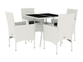 Ensemble à manger de jardin et coussins 5 pièces blanc rotin verre PUGA40453