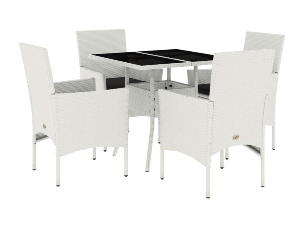 Ensemble à manger de jardin et coussins 5 pièces blanc rotin verre PUGA40453